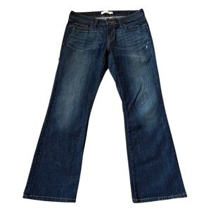 Levi’s 545 Low Boot Cut Jean Dark Blue Distressed Feathering Flap Pocket 10M/32L